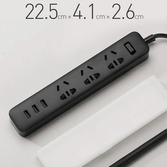 Xiaomi Smart Power Strip with 3 electrical sockets and 3 USB ports for fast charging, featuring sleek design and safety features.