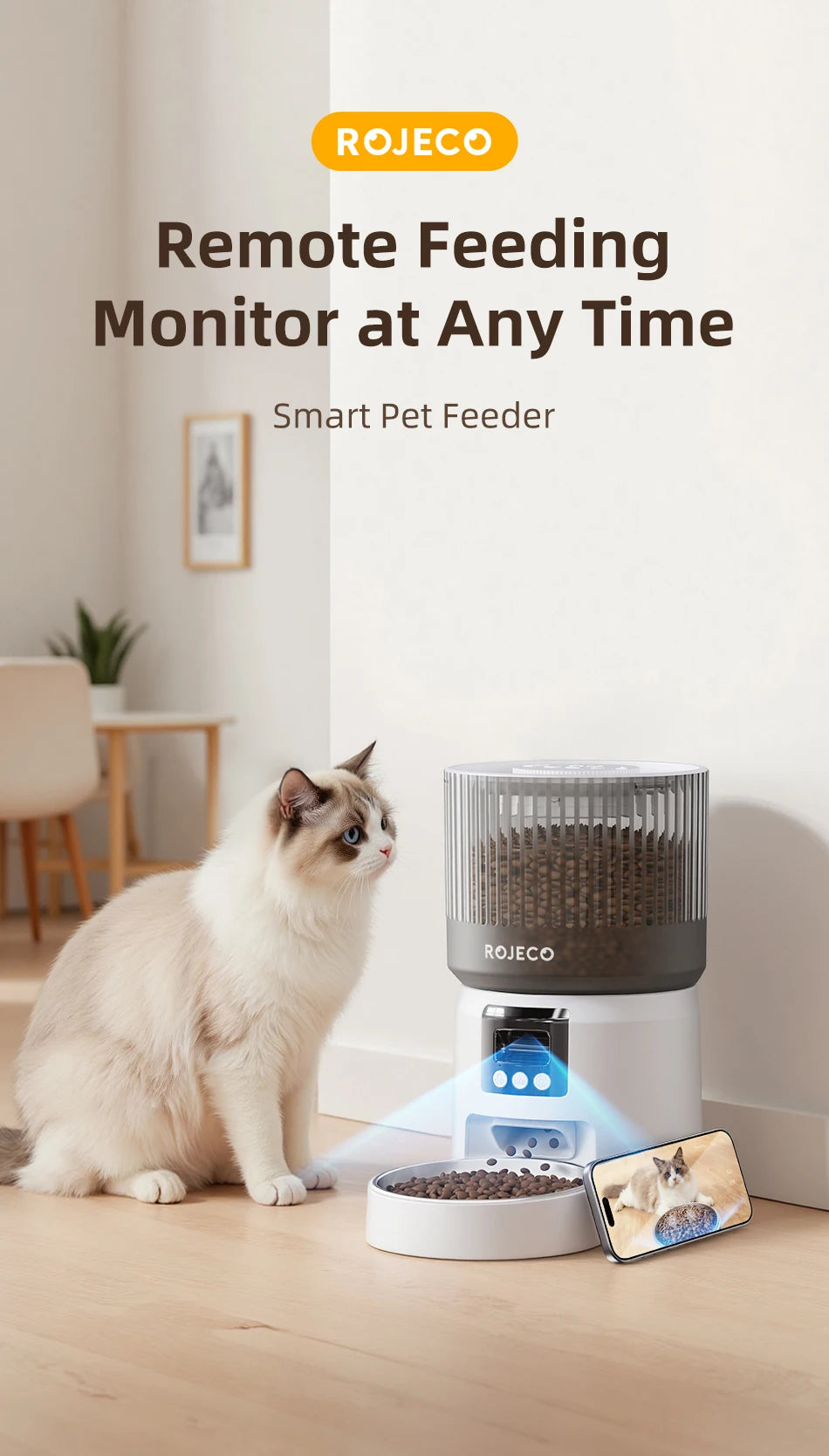 ROJECO 4L Auto Pet Feeder with Camera – WiFi, Video & Voice Recorder