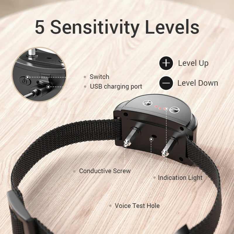 ROJECO Electric Dog Anti Bark Shock Collar Rechargeable Dogs Training Bark Control Collars For Pet Automatic Dog Barking Stopper