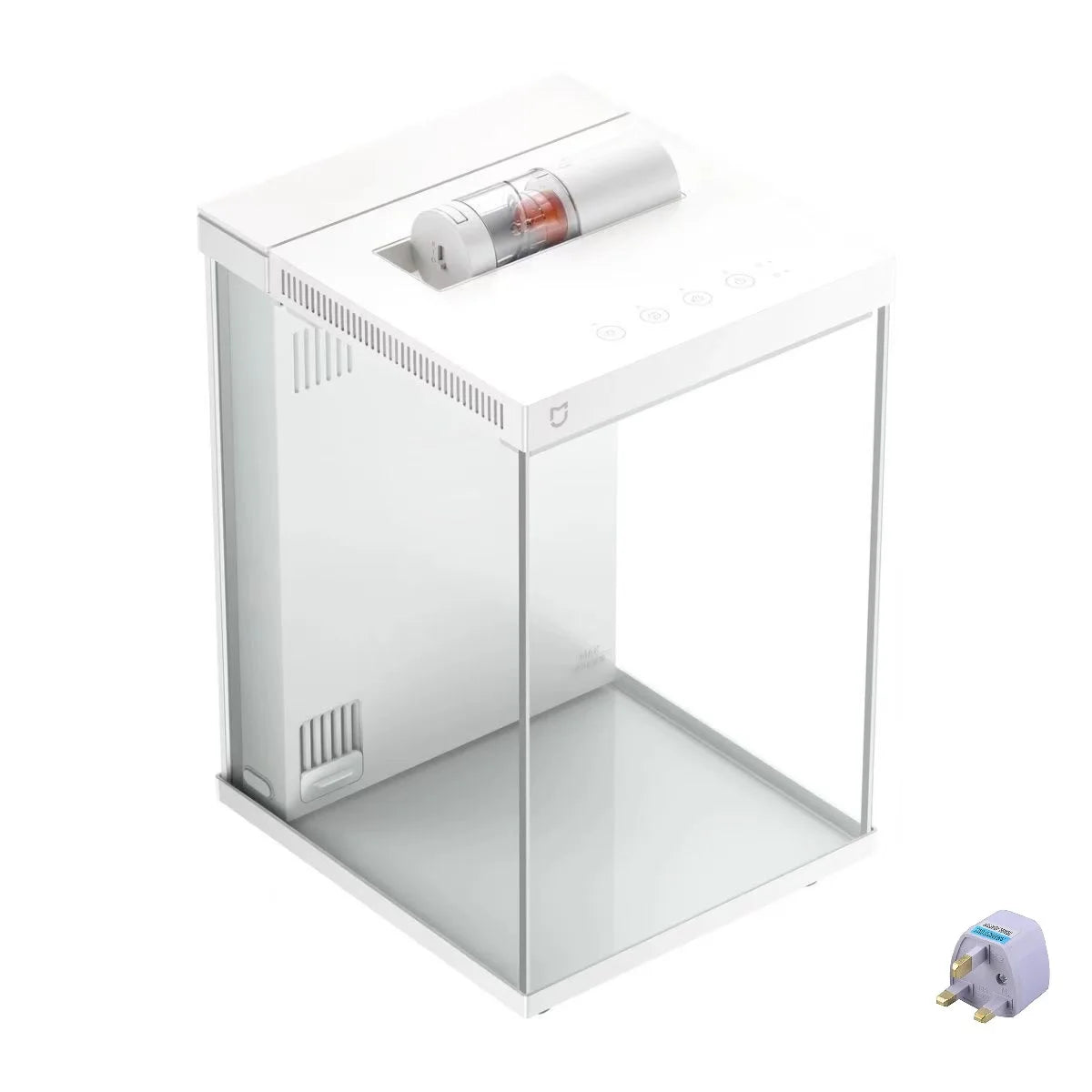 Xiaomi Mijia Smart Desktop Aquarium 10L with app-controlled feeding and pro filtration, displayed with aquatic plants and fish inside.