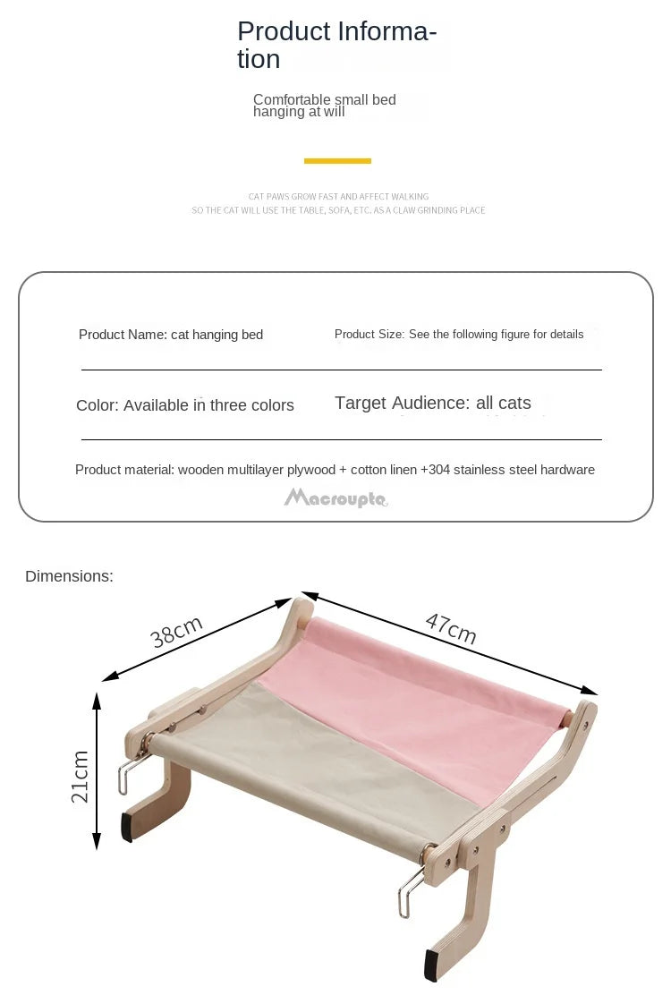 Cat Window Perch Wooden Assembly Hanging Bed Pet Mat  Cozy Sunny Seat Window Mounted Cats Hammock Aerial Pet Shelf Nest Beds