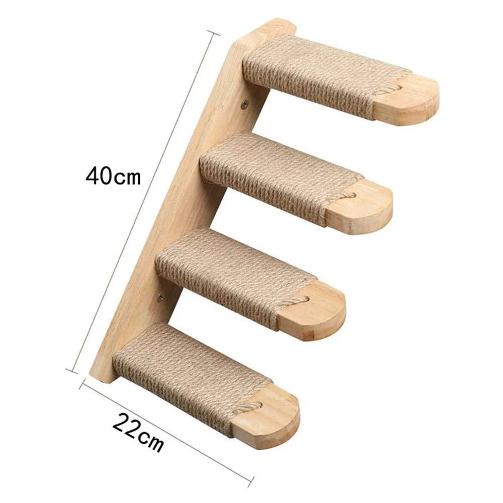 Wall-Mounted Wooden Cat Climbing Shelves with Hammock