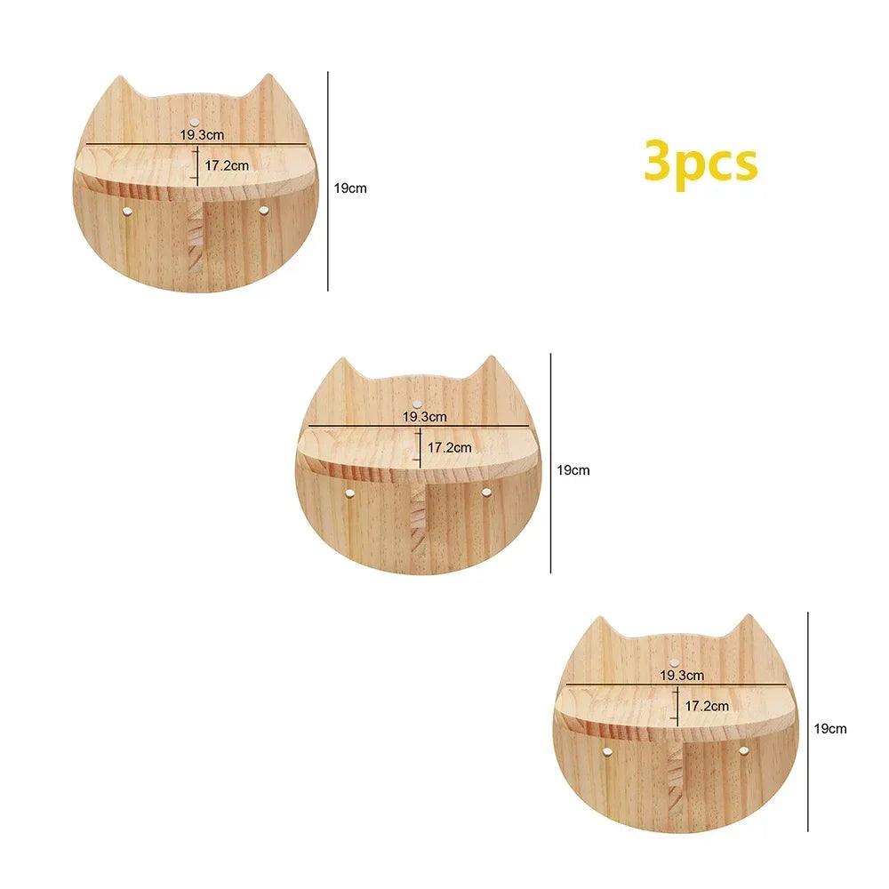 Solid Wood Wall-Mounted Cat Climbing Tower with Hammock