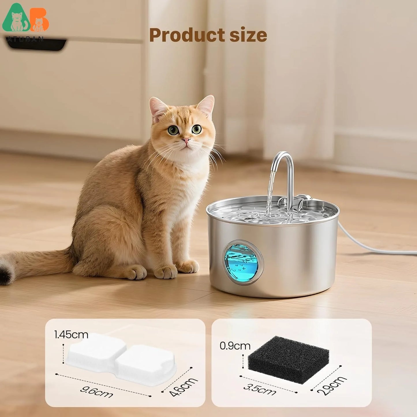 Cat Water Fountain Filter:Pet Fountain Replacement Screen for Stainless Steel-Carbon Filters&Foam Filters for Cat Water Fountain