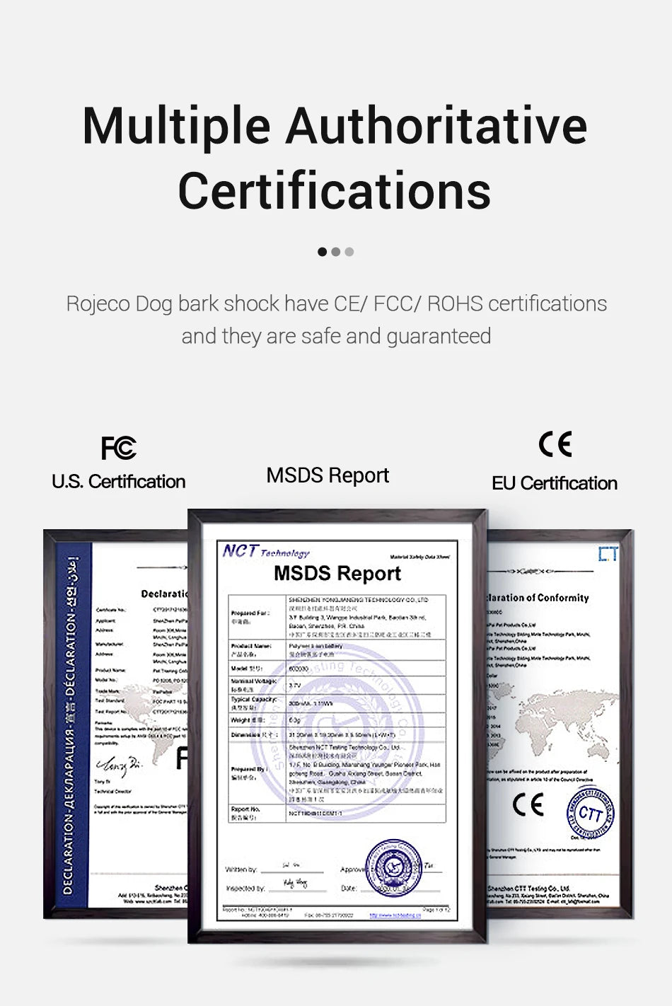 ROJECO Electric Dog Anti Bark Shock Collar Rechargeable Dogs Training Bark Control Collars For Pet Automatic Dog Barking Stopper