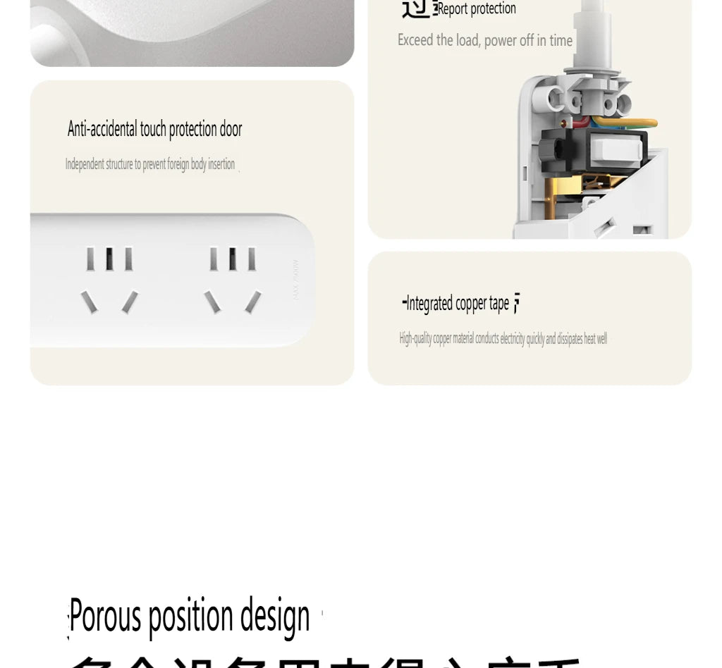 2025 Xiaomi Power Strip 5 Sockets 1.8m 5 Ports Master control Big Plug Extension Patch Board 10A 2500W For Smart Home