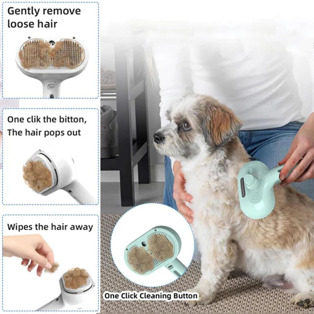 3in1 Pet Steam Spray Grooming Brush for Dogs Cats Electric Hair Removal Comb Massage Anti-Tangle Steamy Floating Hair Cleaning