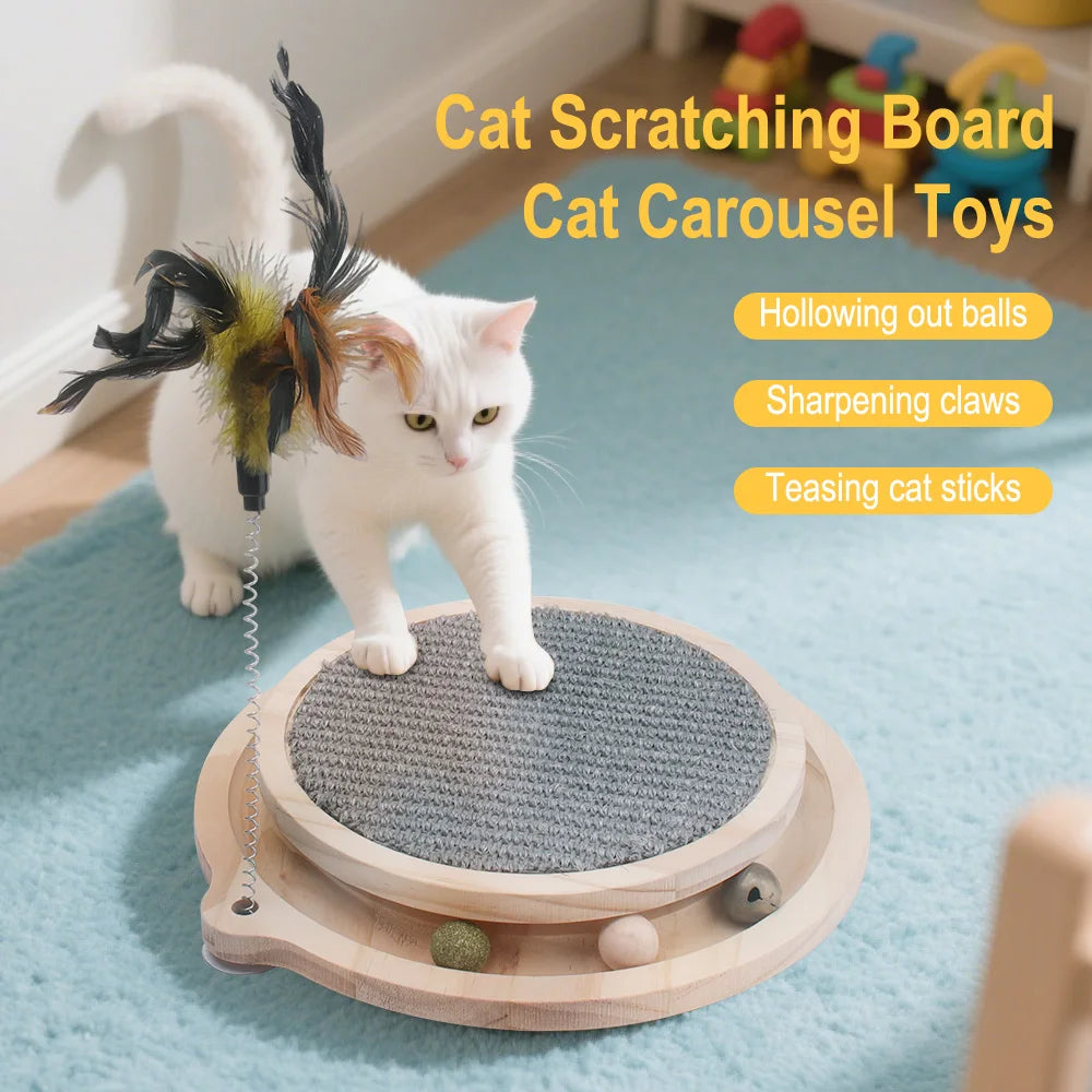 Cat Scratcher Cat Natural Sisal Scratching Pad Kitten Interactive Toy with Ball Track Ball for Chasing Hunting Mental Physical