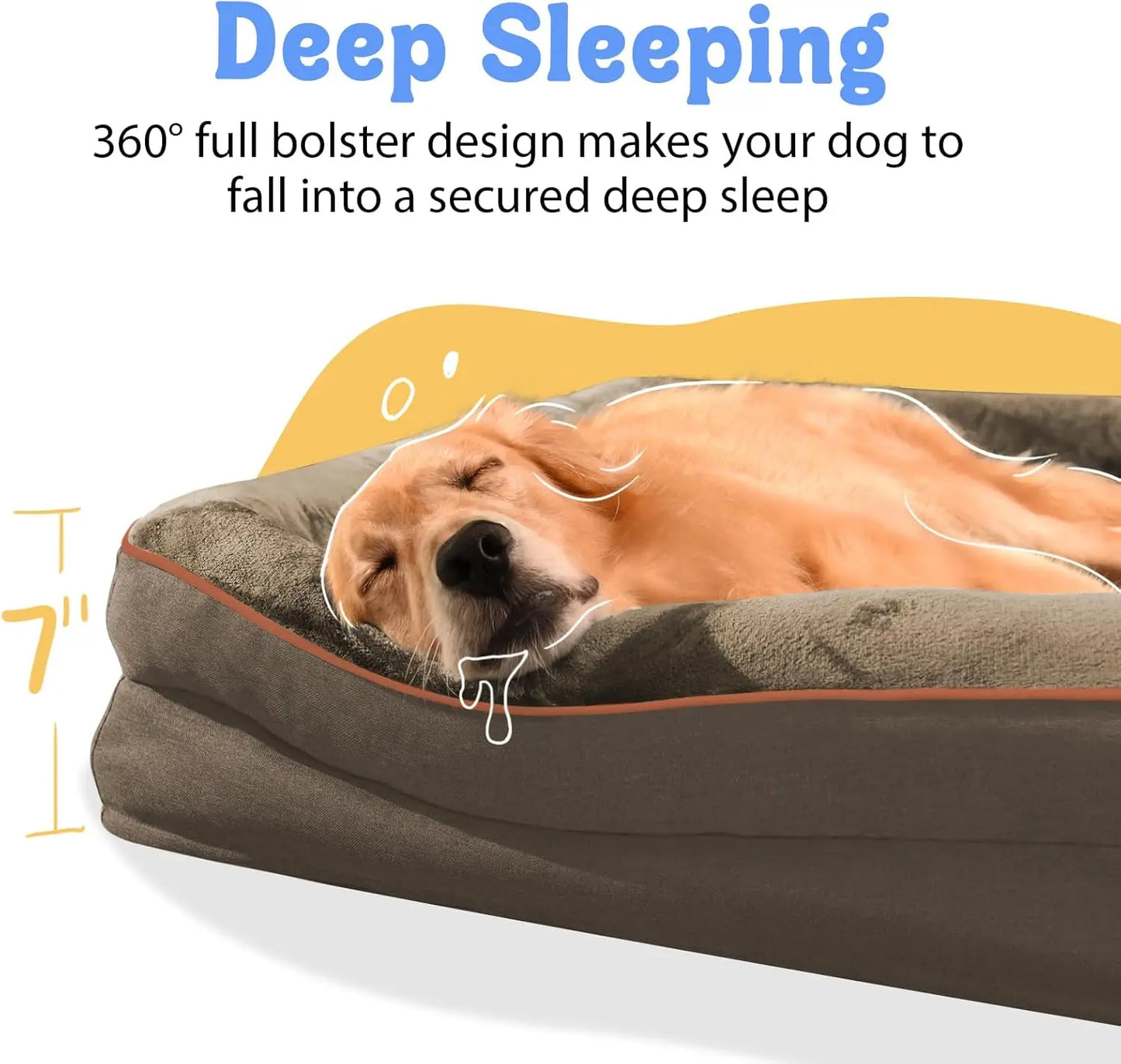 Orthopedic Large Dog Bed with Removable Waterproof Cover, Supportive Foam for Big Dogs, Bolster