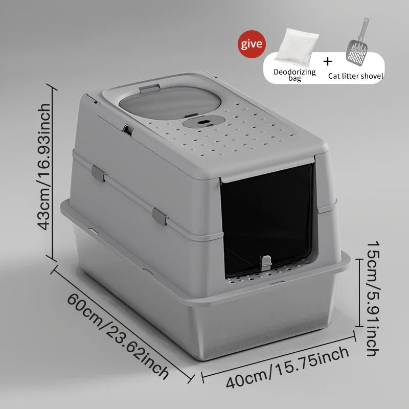 Stainless Steel Cat Litter Box – Flip Cover, Non-Slip Mat