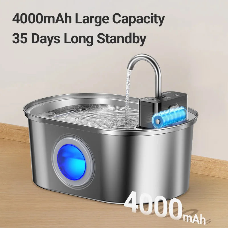 ROJECO 3.2L Stainless Steel Cat Water Fountain – Wireless Sensor, 4000mAh Battery