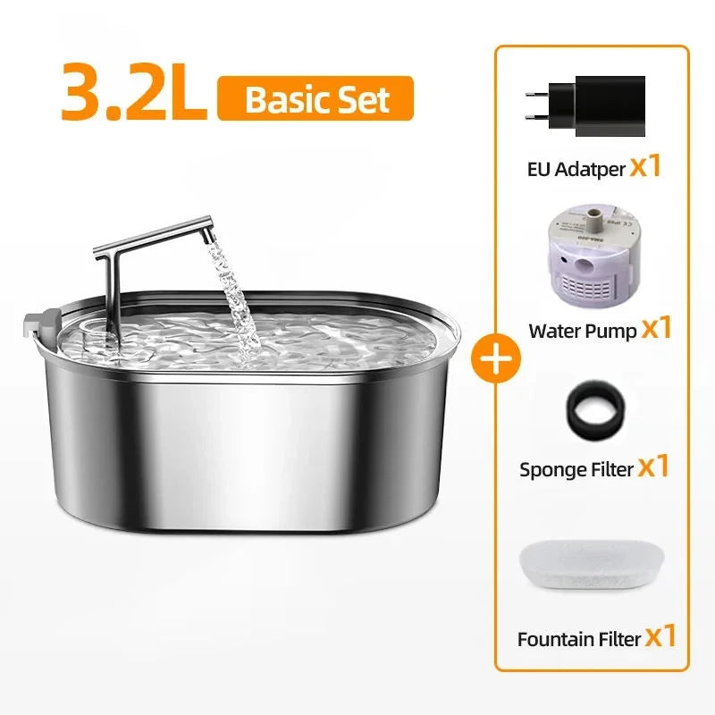 ROJECO Stainless Steel Cat Water Fountain – Auto Drinker with Pump for Cats & Dogs