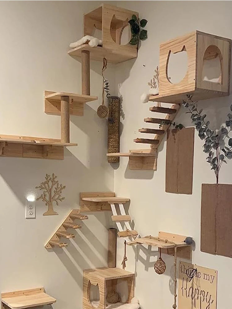 Wall-Mounted Cat Climbing Shelves with Hammock & Steps