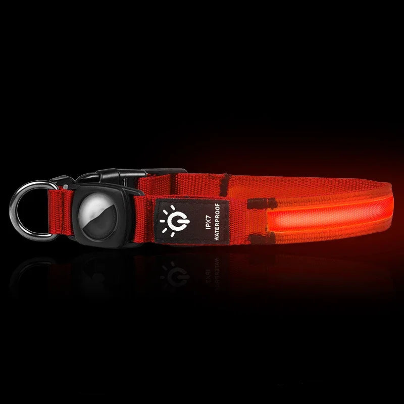 LED Luminous Pet Collar with AirTag Sleeve – Waterproof