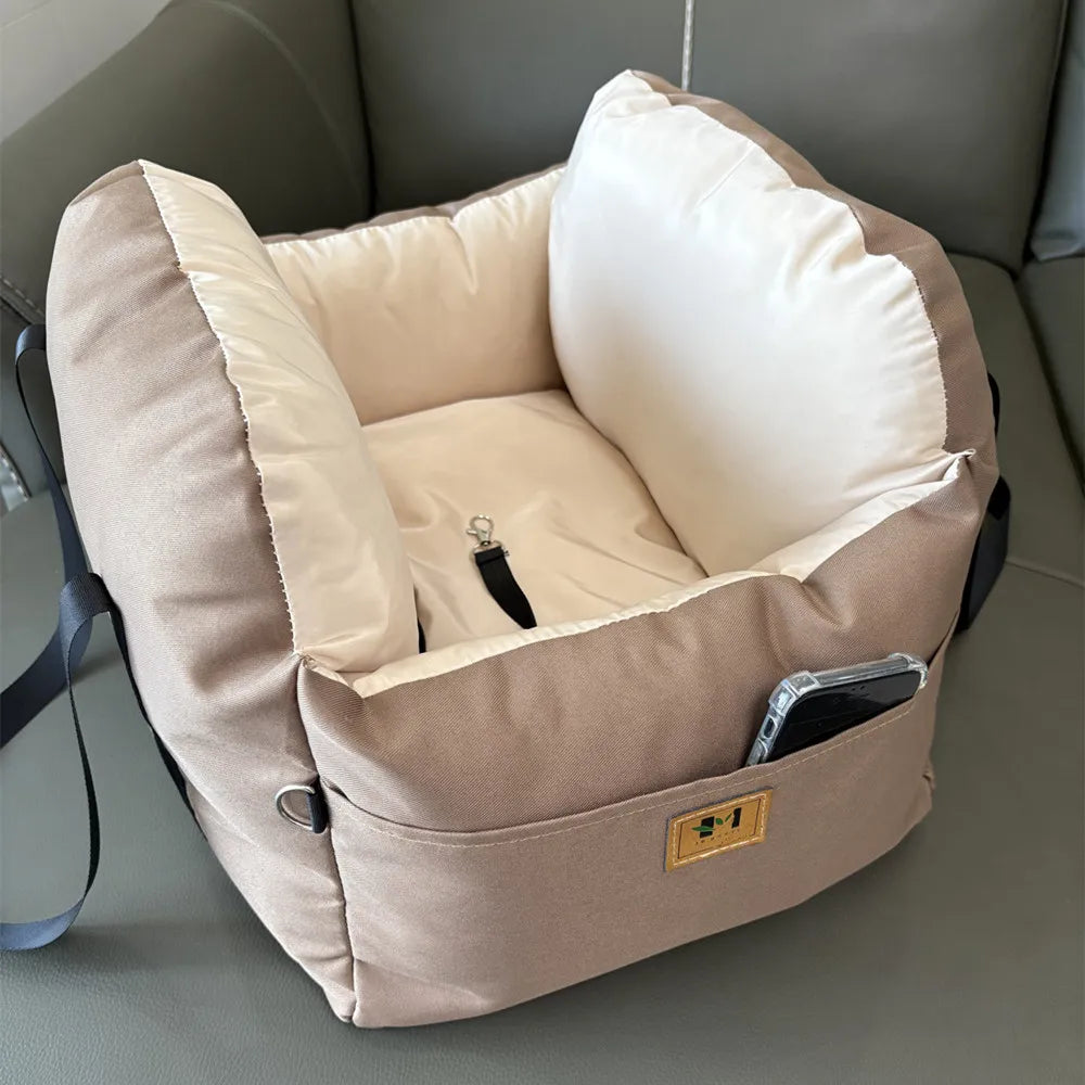 Portable Dog Car Seat Booster Bed with Storage Pockets