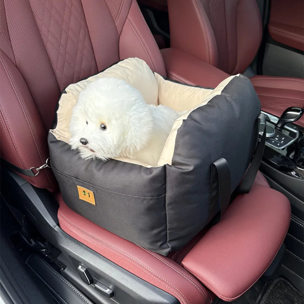 Portable Dog Car Seat Booster Bed with Storage Pockets