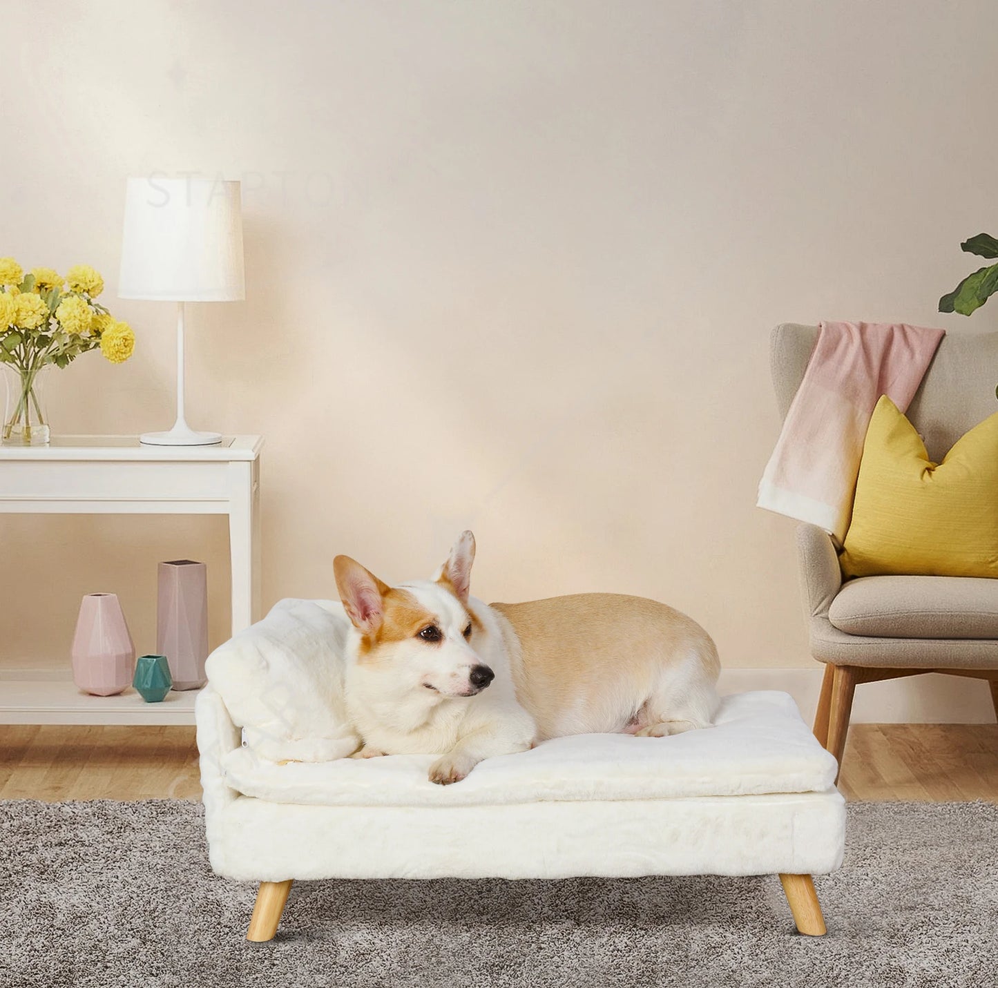 Nordic Wooden Pet Stool Bed – Waterproof Cozy Pad