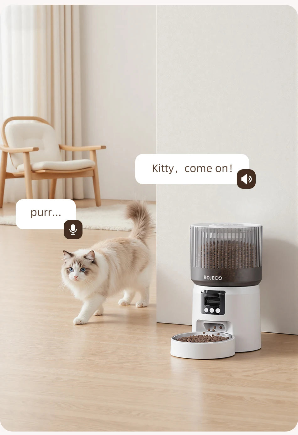 ROJECO 4L Auto Pet Feeder with Camera – WiFi, Video & Voice Recorder