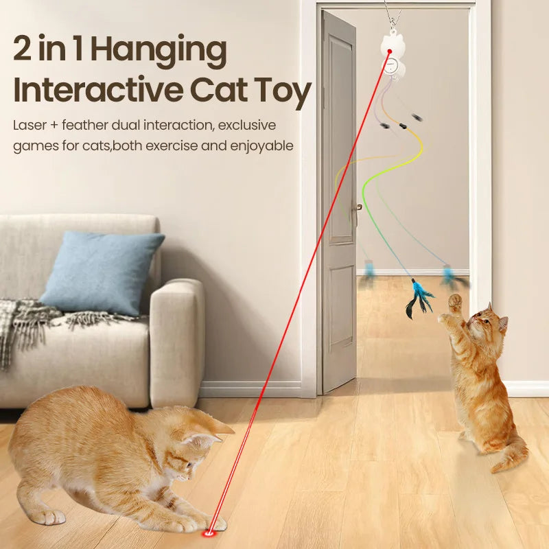 2-in-1 Auto Cat Toy – Laser & Retractable Feather Wand