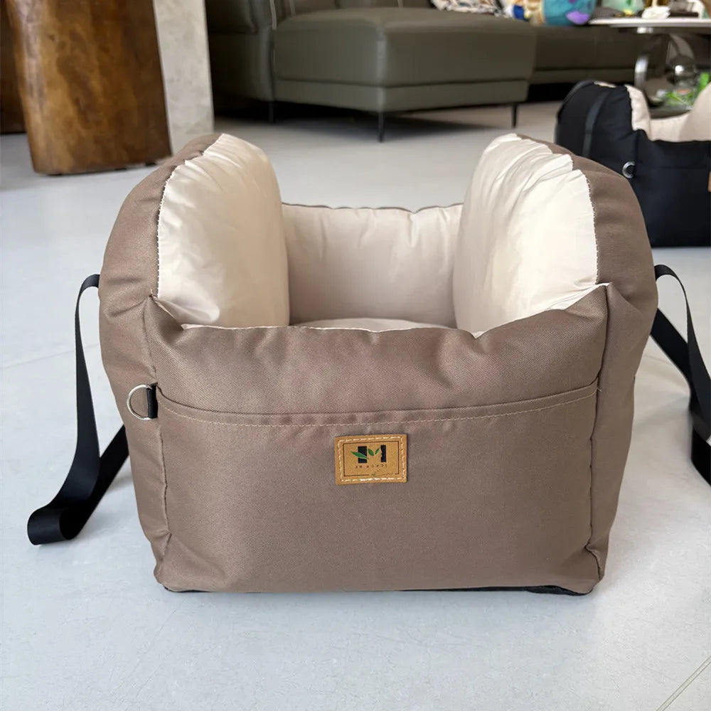 Portable Dog Car Seat Booster Bed with Storage Pockets