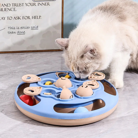 Smart Cat Puzzle Toy Slow Feeder Interactive Turntable Food Dispenser For Indoor Cats Anti-Boredom Pet Training Play Toy