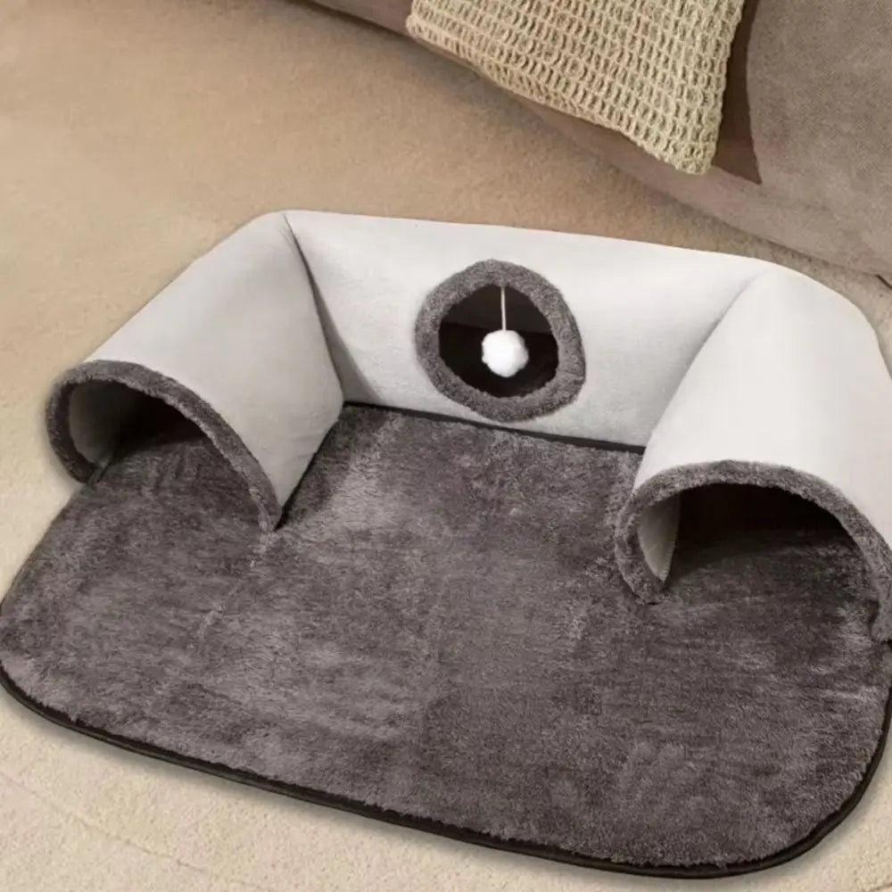 U-Shape Cat Tunnel Bed – Washable, Non-Slip Base