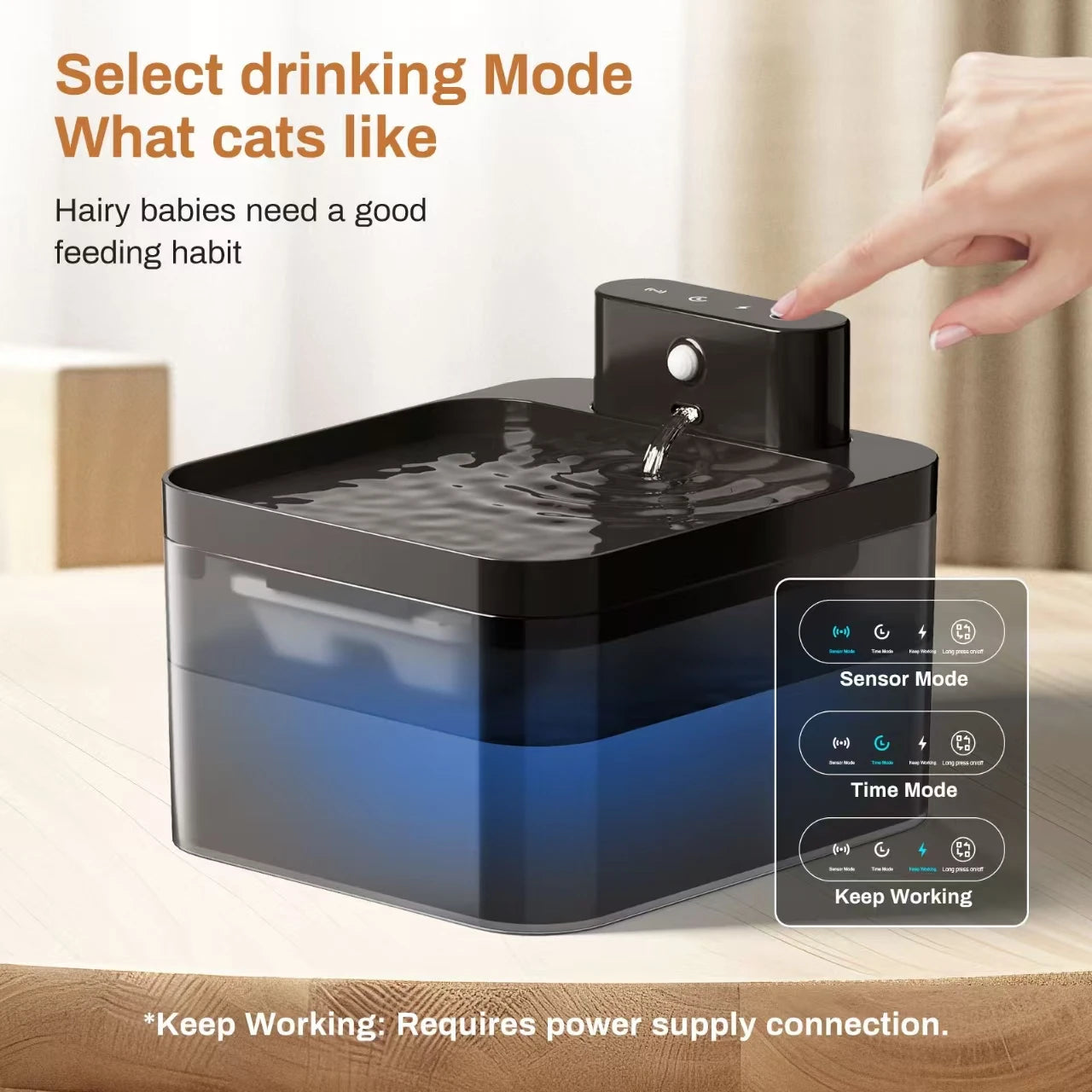 2.2L Wireless Cat Water Fountain Battery Operated Automatic Pet Water Fountain With Motion Sensor Dog Cat Water Dispenser Bowl