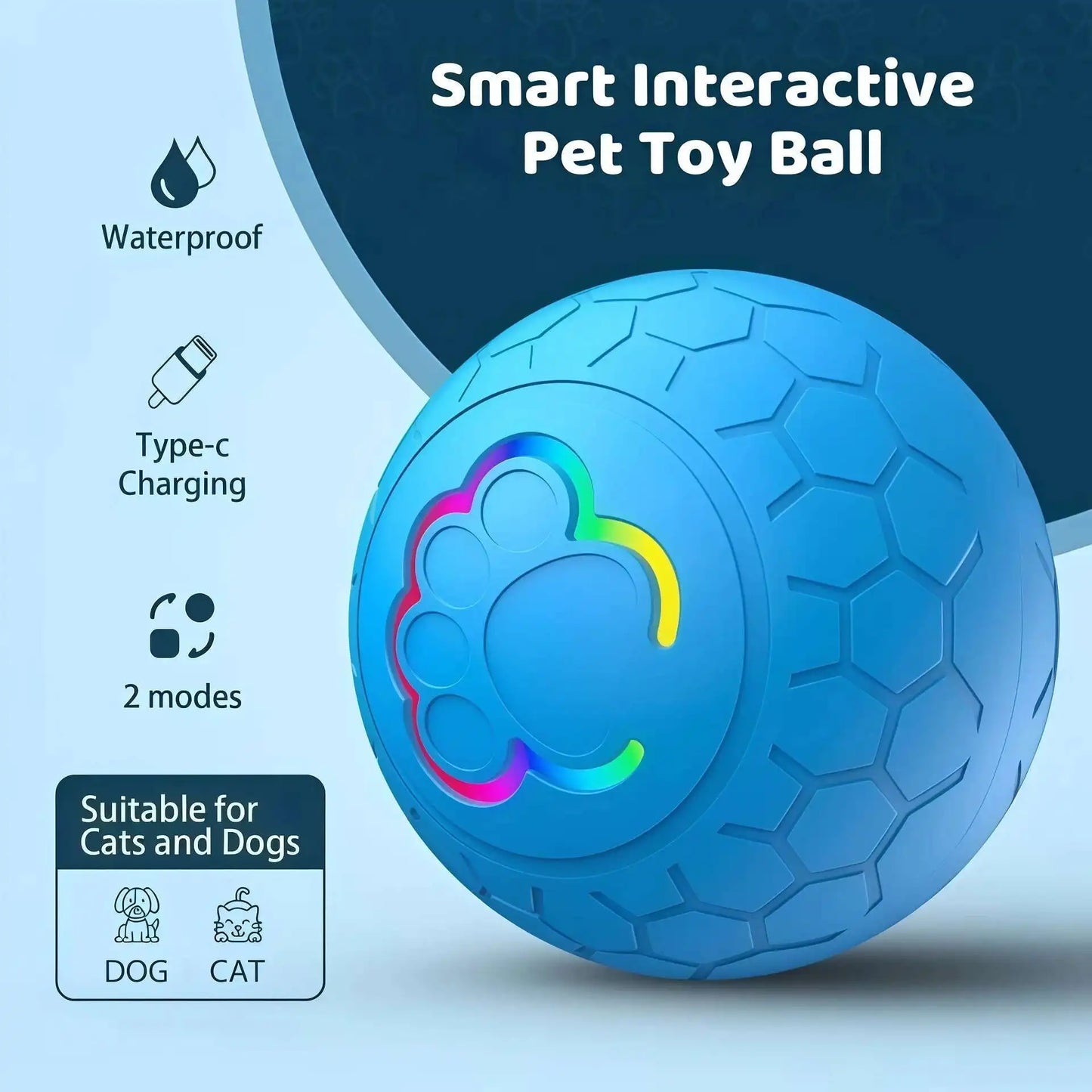 Smart Interactive Dog Toy Ball – RGB, USB Rechargeable