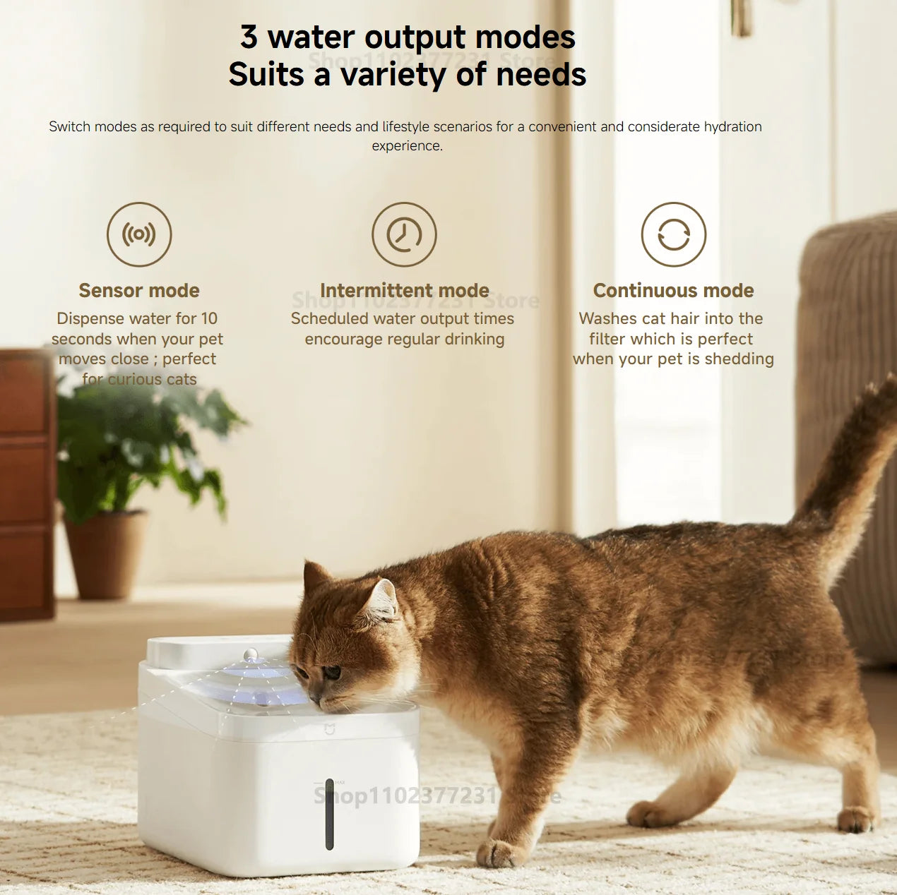 Xiaomi Mijia Smart Pet Drinking Fountain 2 with wireless auto-sensing water dispenser for cats and dogs, 3L capacity.
