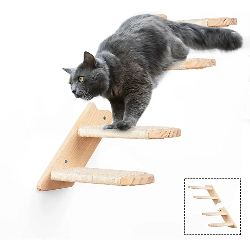 Wall-Mounted Cat Climbing Shelves with Hammock & Steps
