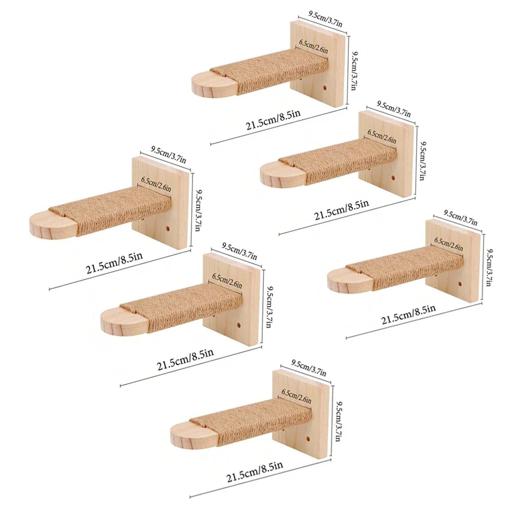 Wooden Cat Tree Tower Cat Climbing Scratching Post Stairs Hammock Hiding House Indoor Playground Cat Walkway Wall Pet Furniture