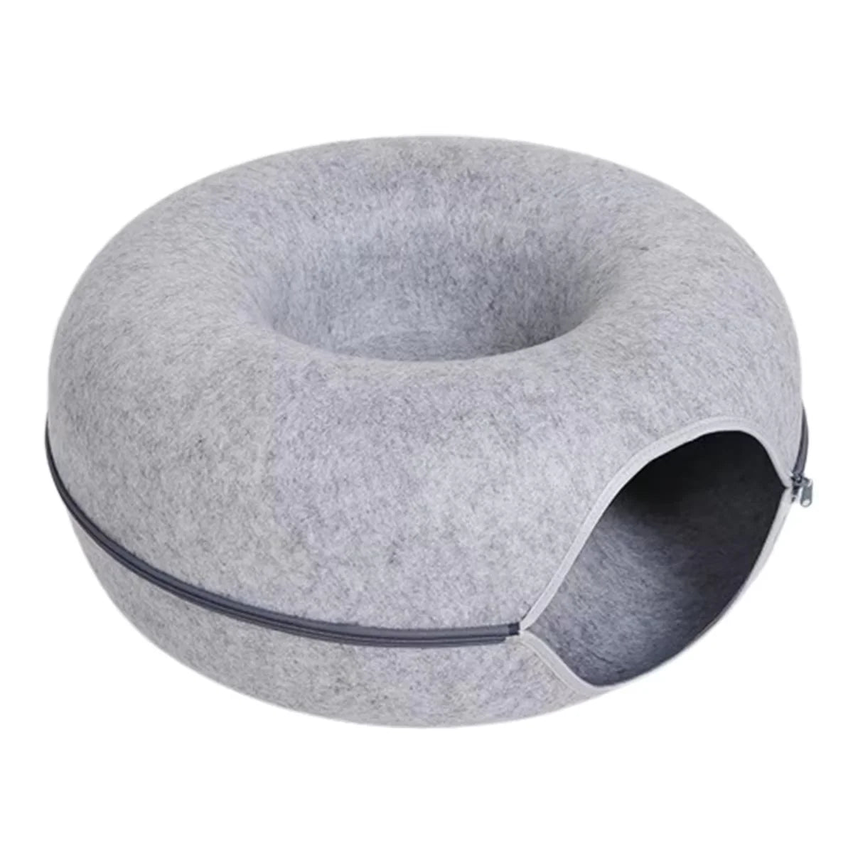 Round Felt Cat Tunnel Donut Bed with Scratcher