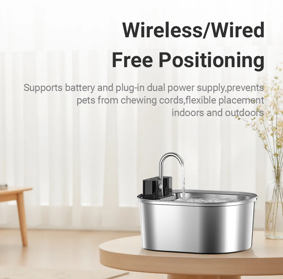 ROJECO 3.2L Stainless Steel Cat Water Fountain – Wireless Sensor, 4000mAh Battery