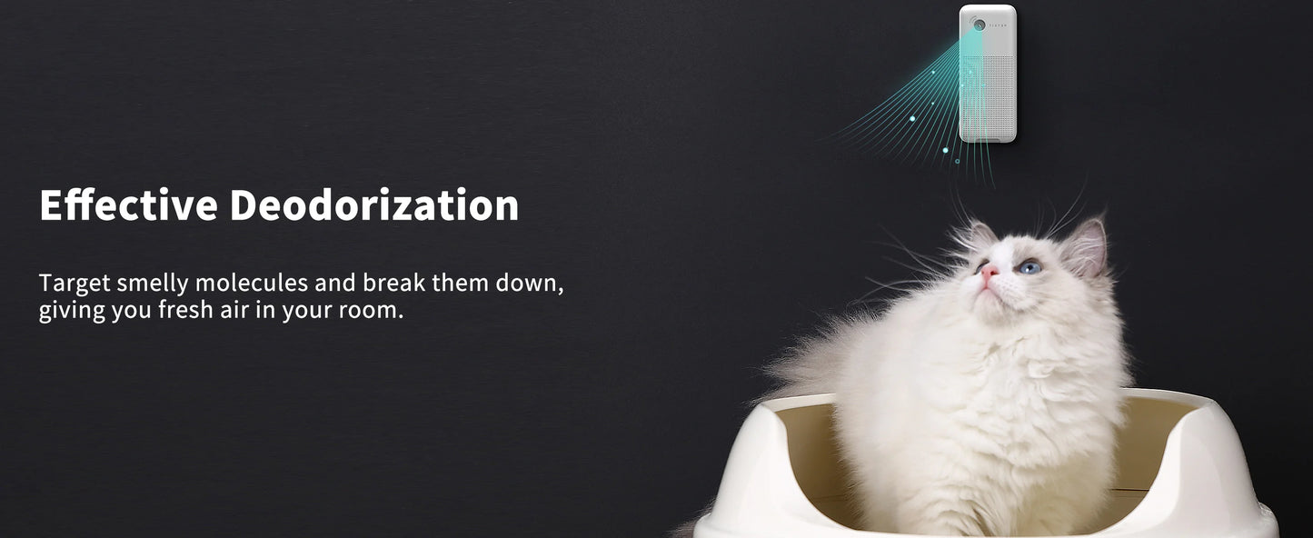 Waggy Tail Smart Cat Litter Box Deodorizer and Air Purifying Liquid Refill, bottle with label and cap on a white background