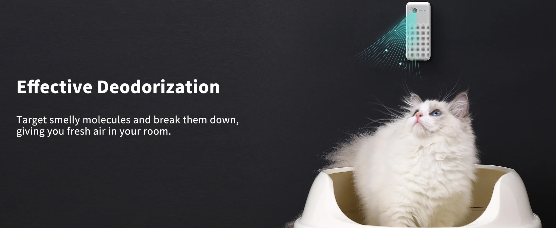 Waggy Tail Smart Cat Litter Box Deodorizer and Air Purifying Liquid Refill, bottle with label and cap on a white background