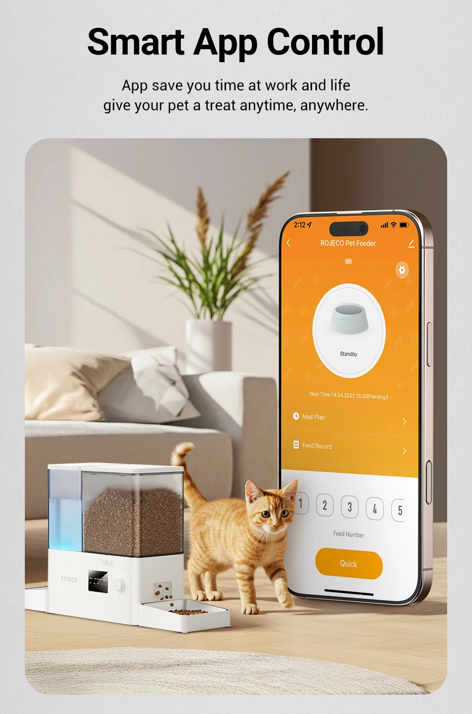 ROJECO 8.5L Auto Pet Feeder & 3.5L Water Fountain – WiFi App, Gravity Drinker