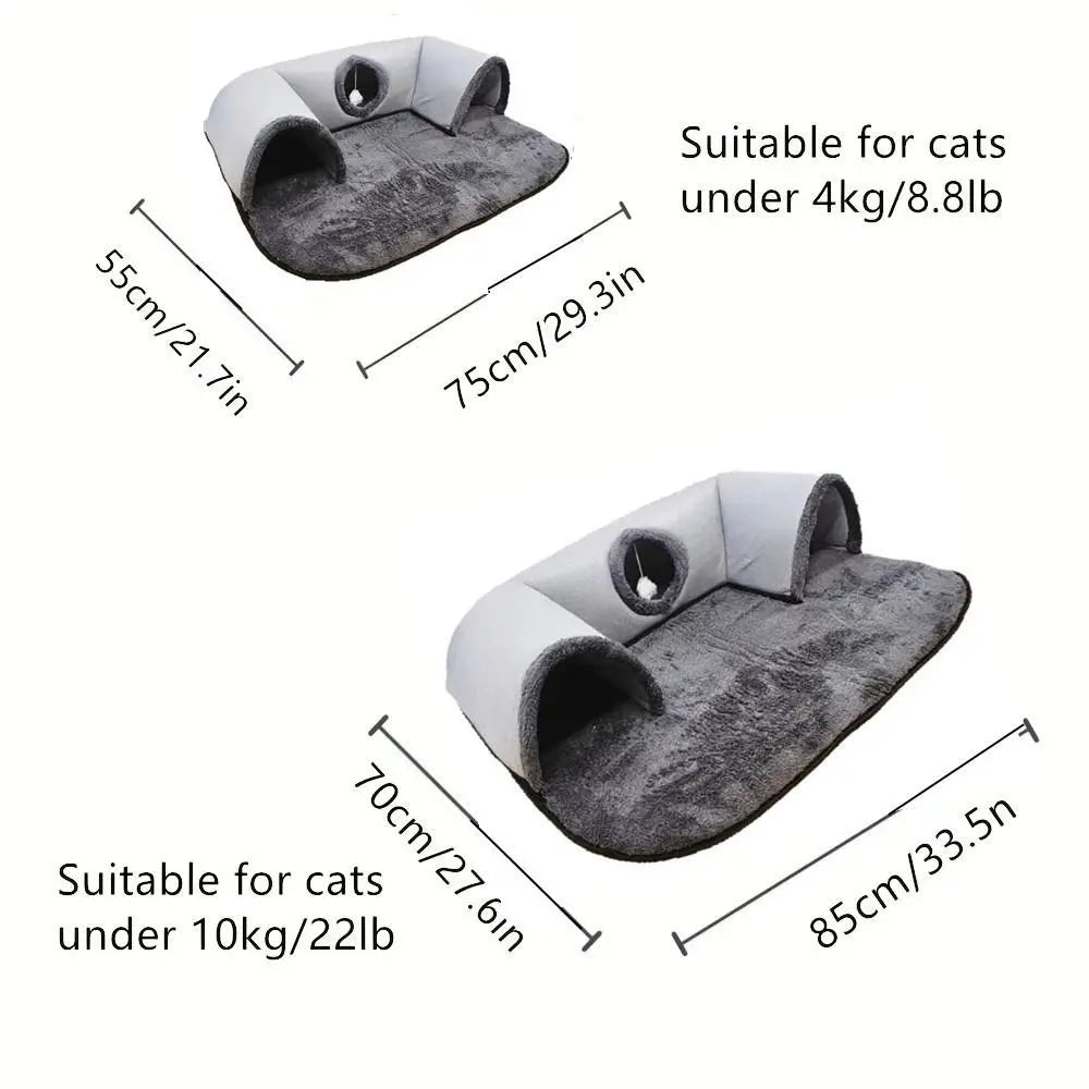 U-Shape Cat Tunnel Bed – Washable, Non-Slip Base