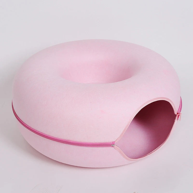 Donut Cat Bed Pet Cat Interactive Game Toy Cat Bed Dual-use Tunnel Bed with Felt Toy Gift for Small Kitten Rabbit