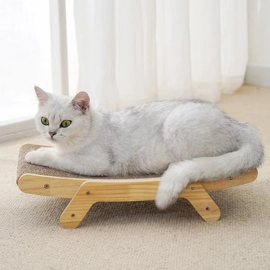 Wooden 3-in-1 cat scratcher lounge bed with detachable scratching post by Waggy Tail, featuring cozy resting area and durable scratching surface.