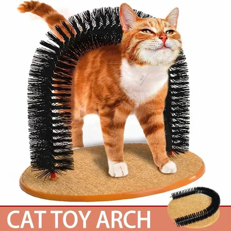 Cat Toy Arch Self Grooming Pamper Feline with Massage Grooming Rubbing Brush and Scratching Pad Interactive Toys for Cats