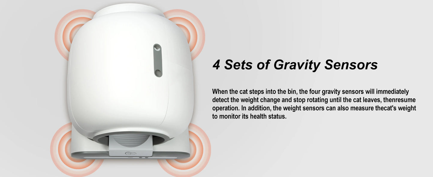 Waggy Tail smart self-cleaning cat litter box with app control, featuring a modern design and automatic waste removal system.