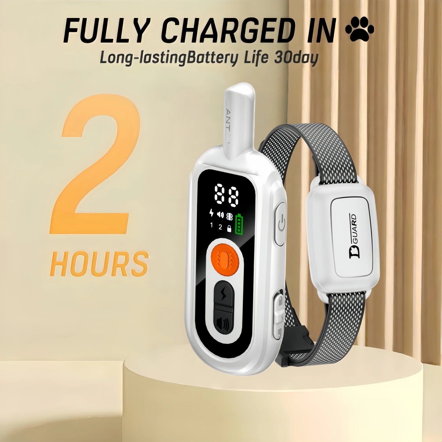 Waggy Tail YHLC rechargeable anti-bark dog training collar with electronic bark stopper, shown in black with control unit and collar strap.