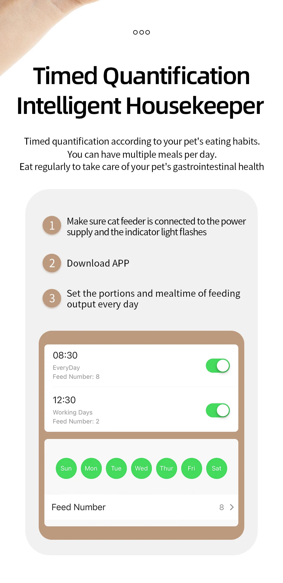ROJECO Auto Cat Feeder – WiFi App, Remote Control, Dry Food Dispenser for Cats & Dogs