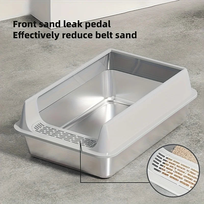 Stainless Steel Cat Litter Box – Semi-Enclosed, Splash-Proof