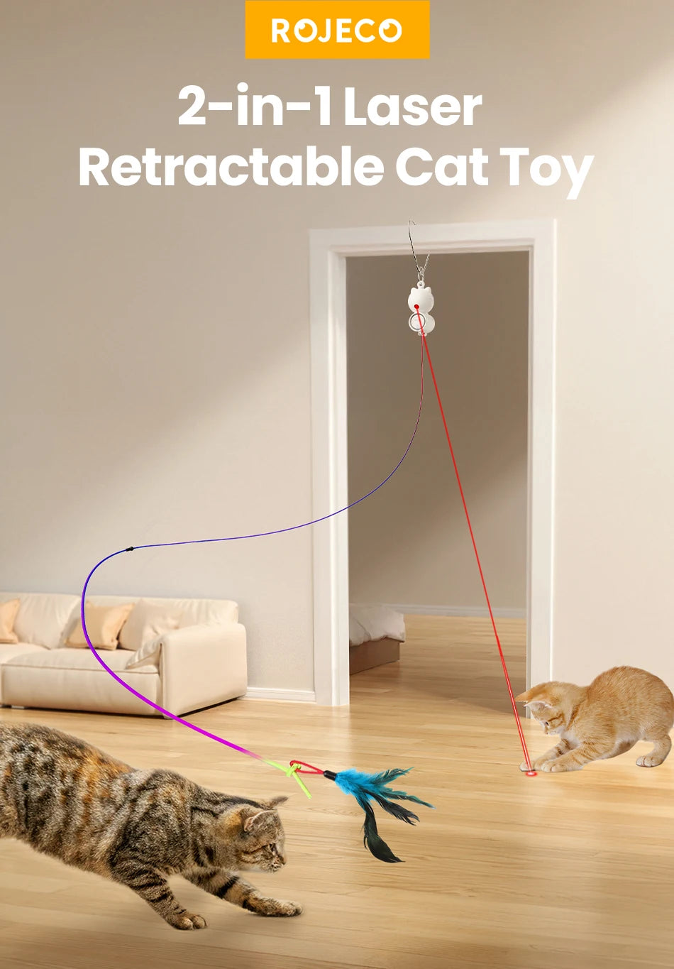 2-in-1 Auto Cat Toy – Laser & Retractable Feather Wand