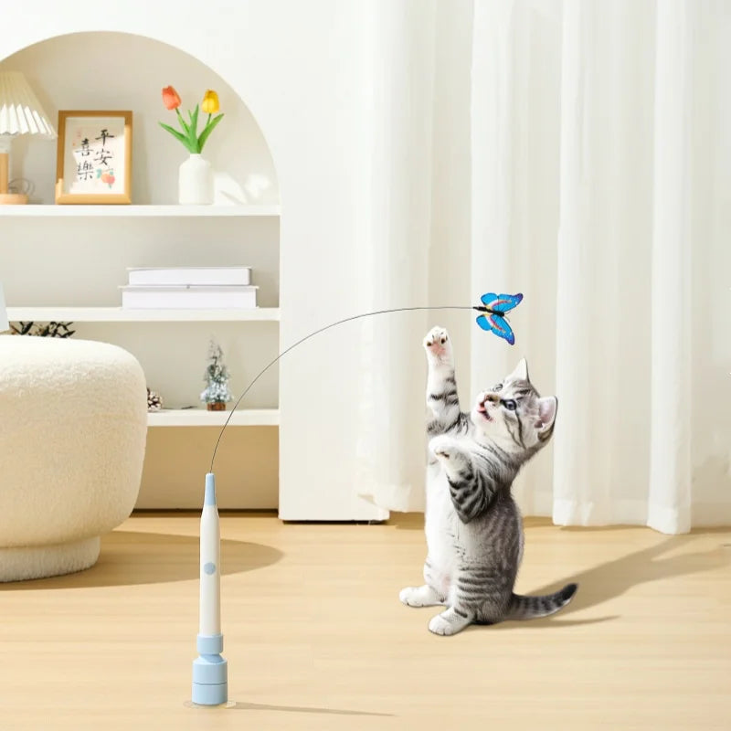 BOOTEELY Electric Butterfly Cat Toy – Suction Cup, Self-Entertaining, Steel Wire Wand