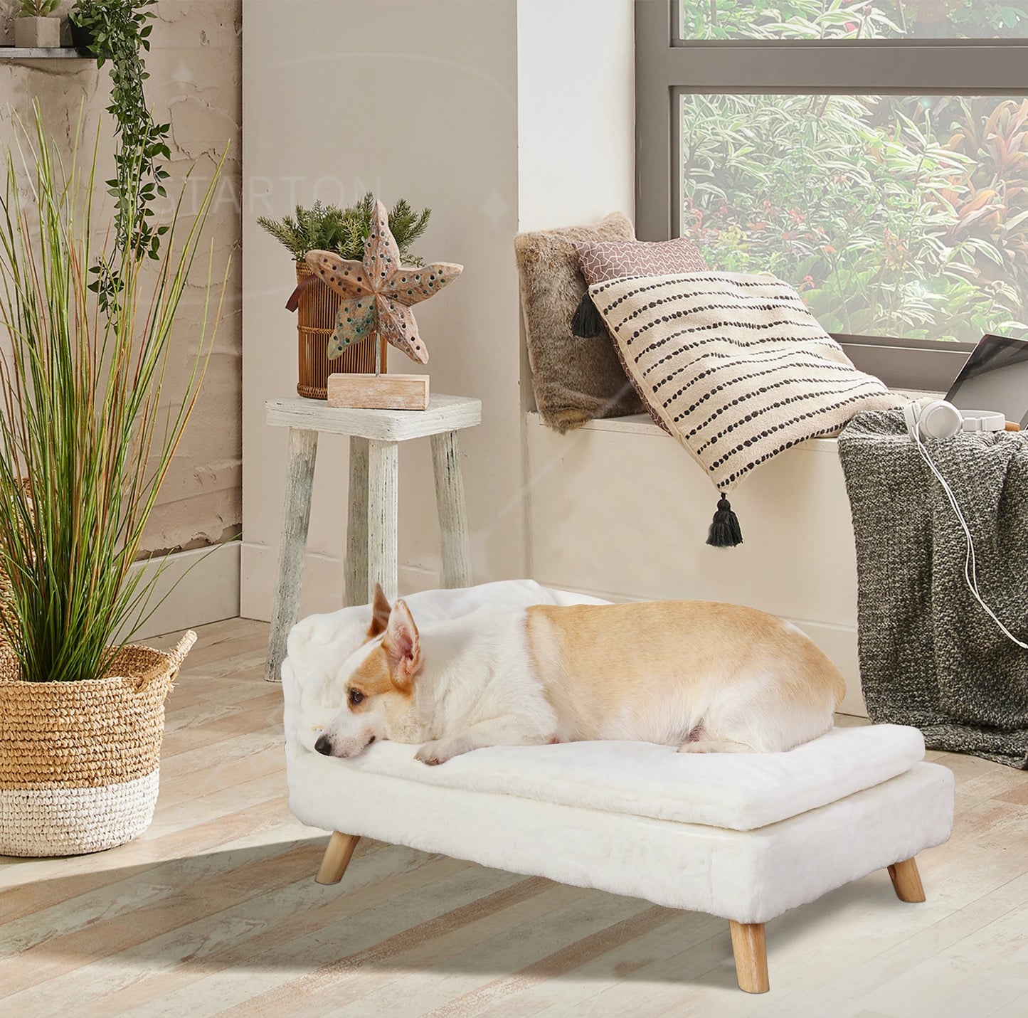 Nordic Wooden Pet Stool Bed – Waterproof Cozy Pad