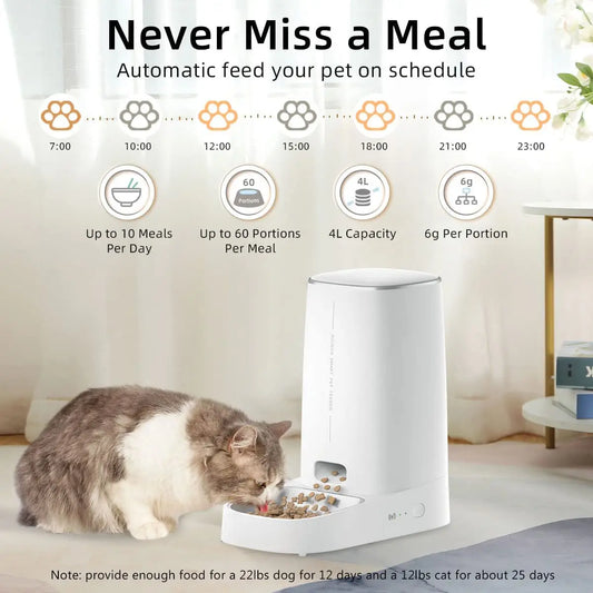 ROJECO Auto Cat Feeder – WiFi App, Remote Control, Dry Food Dispenser for Cats & Dogs