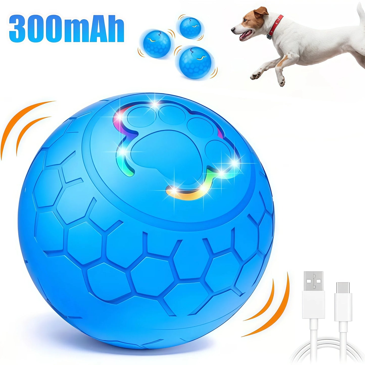 Smart Interactive Dog Toy Ball – RGB, USB Rechargeable