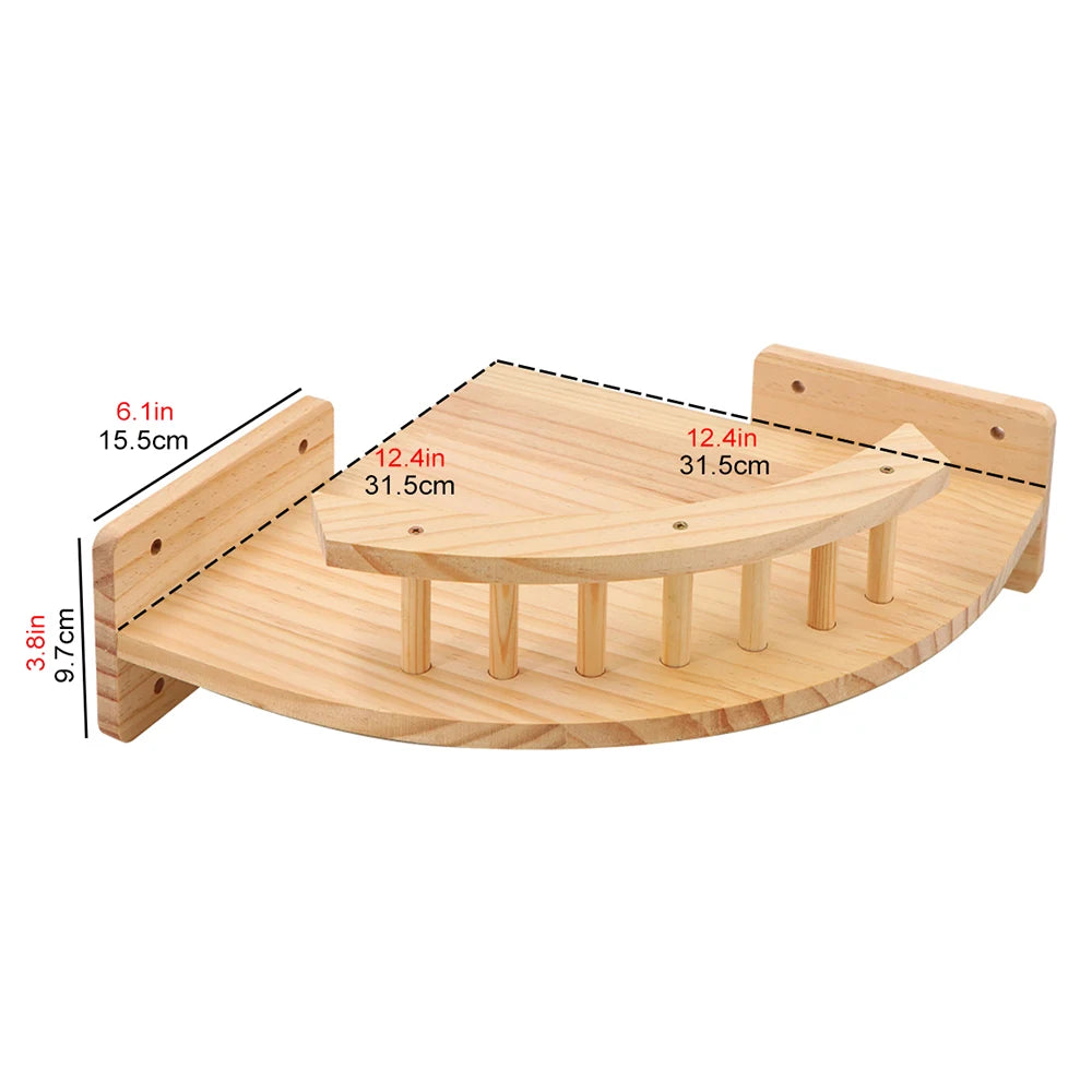 Wall-Mounted Wooden Cat Climbing Shelves with Hammock